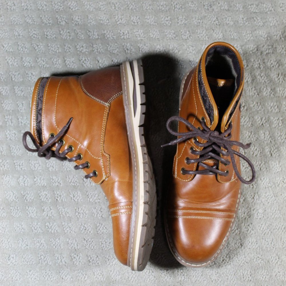 JF J Ferarr Men's Size 9.5M Neeson Cognac Dress Boots - NWOT